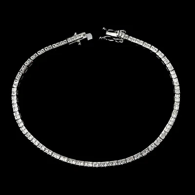 925 Sterling Silver Bracelet Princess Cut Simulated Cz 2mm Gemstone Jewelry 7 In - Image 1 of 4