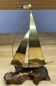 YOSI Brass Sailboat Sculpture Marble MCM 9" Tall Nautical Ocean Beach Decor - Picture 1 of 9