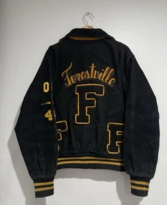 Vintage 60s 70s Maple Black Corduroy Bomber Jacket Sz L Chain Stitch Rare - Picture 1 of 14