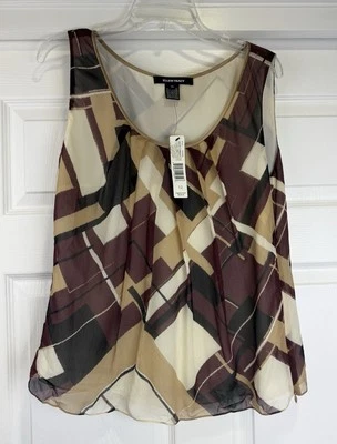 Nueva Blusa Top Camisa Plisada $228 Ellen Tracy Tostada Marfil Seda Sin Mangas 12 Foto 1 de 2