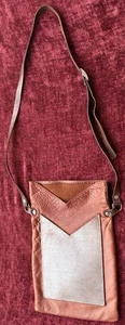 Dean Soft Beaten Crossbody Leather Purse Brown w Silver Pocket 12.5" Made USA - Picture 1 of 5