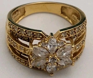 Anillo de oro amarillo de 14K con racimo de marquesa circonita cúbica tamaño 7 - 17,5 mm - banda ancha de 6,2 gramos  - Imagen 1 de 10