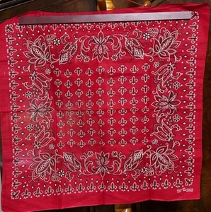 Vintage 1960 Bandana Elefant Marke schnelle Farbe Fleur de Lis & Blumenmusterrot keine Serie # - Bild 1 von 9