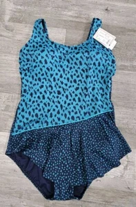 Damen 16D Sarong Badeanzug 1-teilig Rock vorne blau türkis Leopard Stützform - Bild 1 von 11