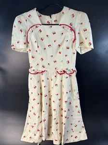 Vtg Pin Up Red Strawberries A-Line Diner Apron Dress Fit Flare Retro Small USA - Picture 1 of 14
