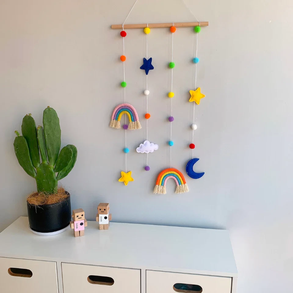 Colgante de pared estilo nórdico hecho a mano arco iris decoración de guardería ~ Nuevo Foto 1 de 1