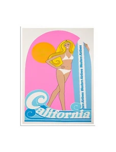 California Surfing Art Print Western Airlines Travel Poster 12x16" XR4937 - Picture 1 of 2