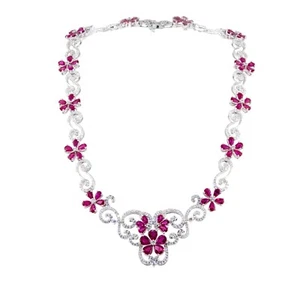 8.36ct Natural Round Diamond Ruby 14k White Gold Anniversary Wedding Necklace - Picture 1 of 4