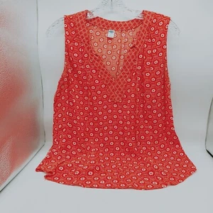 Old Navy Bluse ärmelloses Oberteil Damen rot Fliesendesign V-Ausschnitt zum Binden Größe Medium - Bild 1 von 9