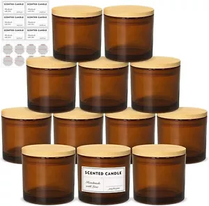 4oz Candle Jars 12 Pack- Amber Empty Glass Candle Jars with Bamboo Lids - Amber - Picture 1 of 6