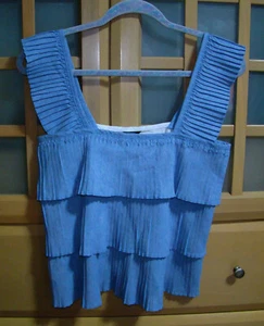 J. Crew Blue Heather Pleated Layer Apron Top, 100% Cotton Size Small - Picture 1 of 4