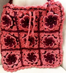 Floral Pink & Cream Crochet Lining Shoulder Big Shopping Bag - Picture 1 of 17