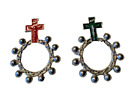 Deux chapelets à doigts crucifix ton argent INRI couronne d'épines vintage rouge vert