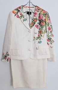 Vintage 80s RENA LANGE Spectacular  Floral Off White Skirt Suit Set  Size 14 - Picture 1 of 13