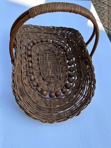 Antique Wicker and Beaded Magazine Mail Basket Cover