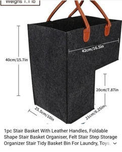 NWOT Stair Basket with Leather Handles Dark Gray organizer - Picture 1 of 2