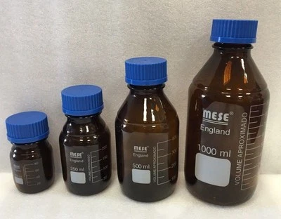 MESE Reagent Bottle 100, 250, 500, & 1000ml - Amber Glass - with Blue Screw Cap