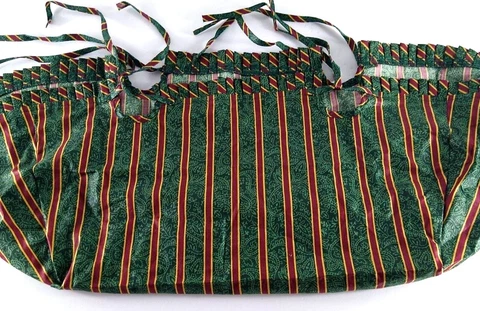 Longaberger Imperial Striped Fabric Liner Green Red Large Rectangular 8.5 x 17 Cover