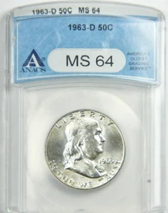 1963-D Franklin Half Dollar 50C | ANACS MS64   - Bright, Sharp - Picture 1 of 2