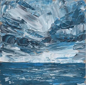 Original Acrylic Painting Sunset Ocean 12x16 Textured Coastal Wall Art Signed - Picture 1 of 8