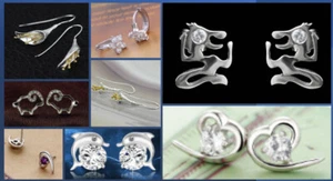 10 Paar Ohrringe Drache Delfin Blume Herz 925 Silber oder versilbert - Bild 1 von 12