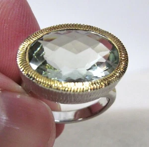 Judy Crowell JOYA East-West Oval Checkerboard Prasiolite Ring with Gold Accent 7 - Picture 1 of 14