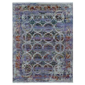 9'x12' Purple COLORFUL ERASED ROSSETS Silk with Wool Hand Knotted Rug R87116 - Picture 1 of 11