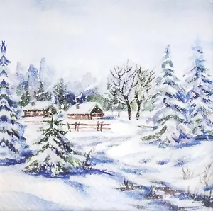 N407# 3 servilletas de papel individuales para decoupage invierno cabaña nevada cerca del bosque - Imagen 1 de 6