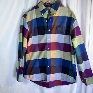IZOD Oxford Shirt Mens L Colorful Large Check Button Up Casual Madras - Picture 1 of 15