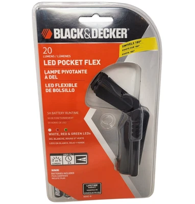 BLACK+DECKER Black & Decker 2010 20 Lumen LED Pocket Flex Swivels 180 Degrees New Sealed