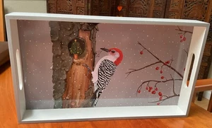 Lacquered Wood Tray by Paperproducts Design Winter Holiday Woodpecker 12x7” - Picture 1 of 5