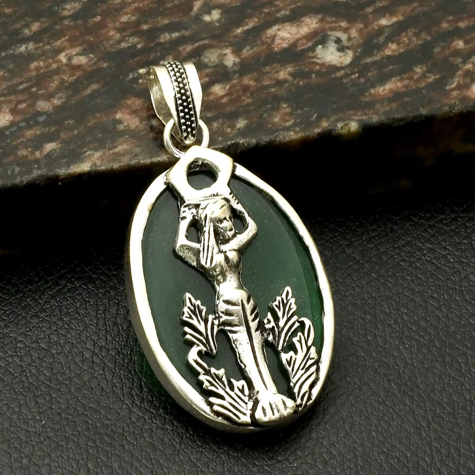 Green Onyx Gemstone Ethnic Handmade Mermaid Pendant Jewelry Gift 2.4" AP-29451 - Image 1 of 1