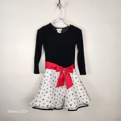 Bonnie Jean Formal Dress Black Velvet Red Bow Holiday Sparkle Girls Sz 8  - Image 1 of 4