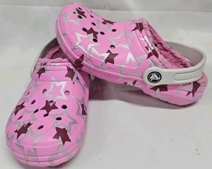 Crocs Mädchen Disco Tanz Party rosa mit Sternen gefüttert Clogs Kinder Größe J1 Jugend 1 GUC - Bild 1 von 13