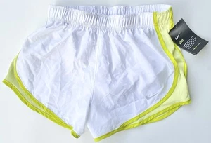 Nike Women’s Running Tempo Classic Dri-Fit Workout Shorts White Yellow Trim New - Picture 1 of 3