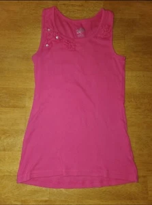 3/$10 Girls sz 14 Justice ribbed tank top Flower embellished Fuchsia - Picture 1 of 3