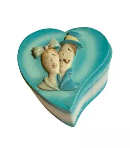 De Colección Greenbrier 3” Azul Francés Pareja Corazón San Valentín Baratija Caja Tapa Joyería - Imagen 1 de 6