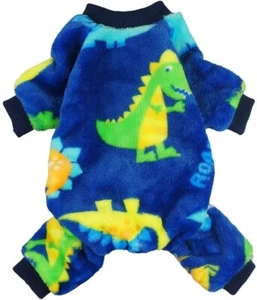 Dog Pajamas Fit Warm Designer Dog Pajamas Velour Dinosaur Print Cuffed Feet - Picture 1 of 4