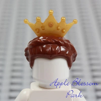 Новый Lego женщина принцесса коричневый королева волосы - замок девочка коса w/золотой тиара корона - Изображение 1 из 2