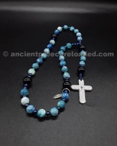 Der anglikanische hellblaue Rosenkranz Unser Heiliger Vater, graviertes Kreuz, Silberkreuz. - Bild 1 von 3