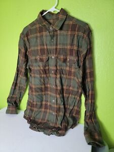 George Mens Button Down Shirt Chrckered Plaid Green Multi Medium Long Sleeve