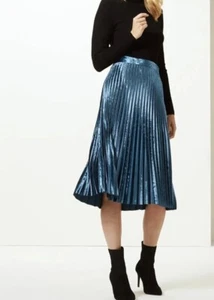 Marks & Spencer Petrol 'velvet' accordion pleated flare Midi skirt.sz 16 - Picture 1 of 3
