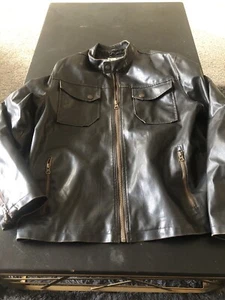 American Rag CIE Biker Jacket Faux Leather Mens XL Zip Pockets Bomber Black - Picture 1 of 6