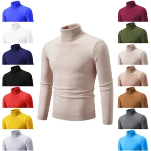 Pulóver informal para hombre calce ajustado básico tejido cálido cuello de tortuga suéter - Imagen 1 de 32