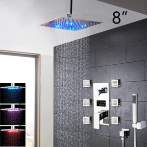Grifo mezclador de ducha LED de lluvia cromado de 8"" para baño masaje grifos de montaje en pared a chorro - Imagen 1 de 2