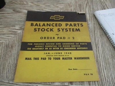CHEVROLET BALANCED STOCK PARTS SYSTEM PAD DEALERSHIP 48  1948 TRUCK FLEETMASTER Foto 1 de 4
