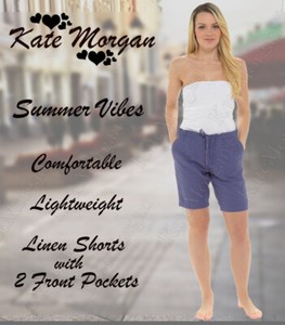 LADIES  LINEN SHORTS ELASTICATED WITH 4 POCKETS & DRAWSTRING SIZE 10-20 ***NEW**