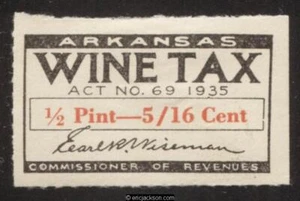 ARKANSAS Wine Revenue Stamp SRS AR W1 mint, VF - Picture 1 of 1