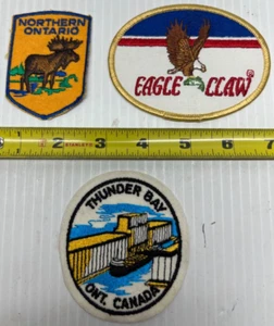 Vtg Fabric Patch Northern Ontario, Thunder Bay Canada, Eagle Claw Lot of 3 - Picture 1 of 2