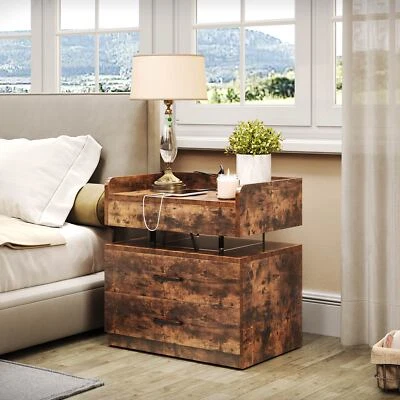 TC-HOMENY Mesita de Noche con LED RGB y Puertos de Carga Mesita de Noche Mesa Auxiliar Foto 1 de 4